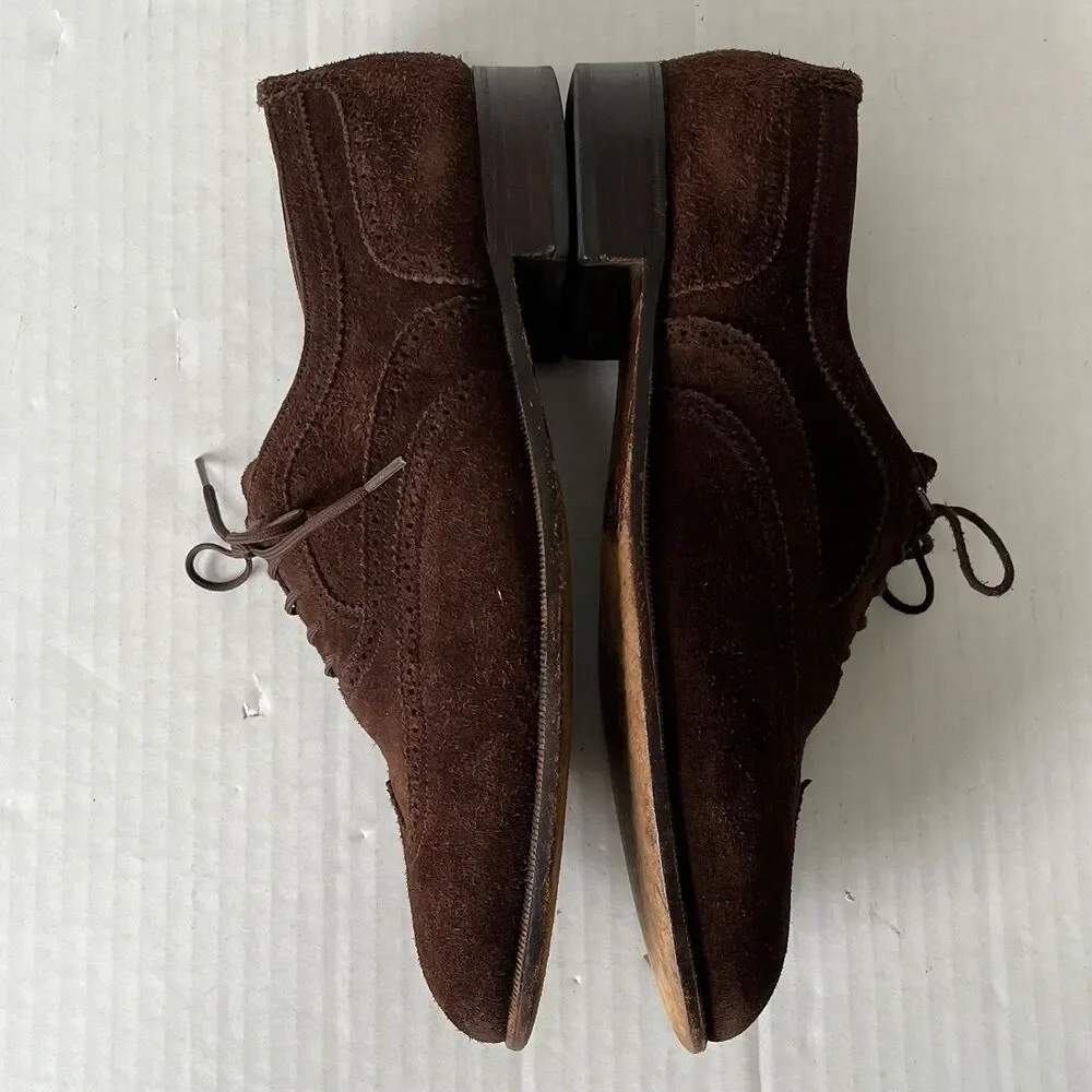 Bally Mens Sz 9.5 Brown Suede Wingtip Oxford Derby Brogue Shoes Made in Italy